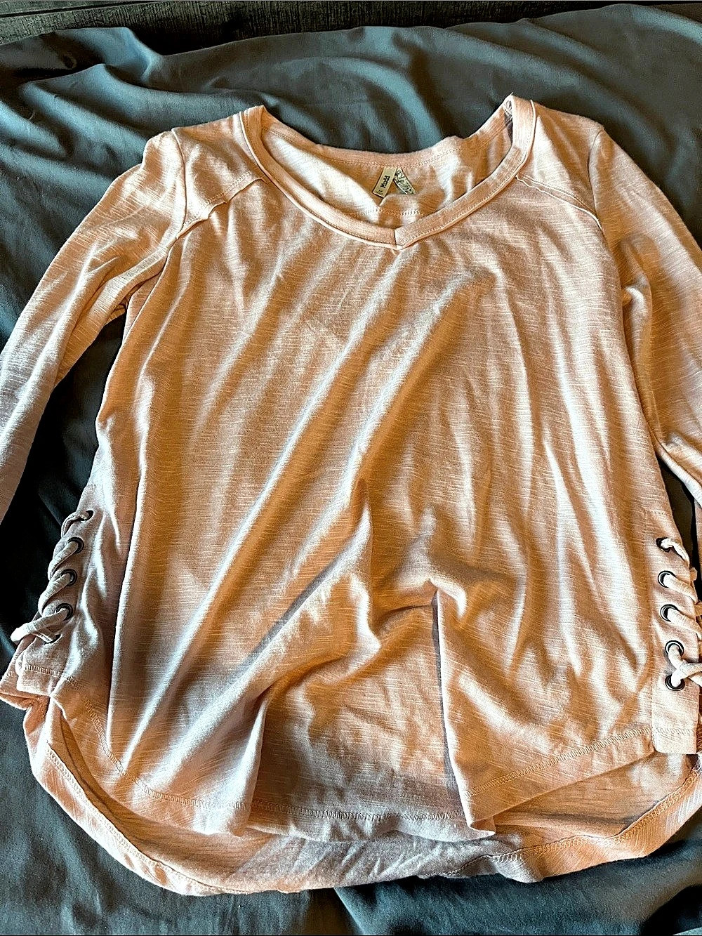Mudd Long Sleeve Lace-Up Top in Pink Size Medium
